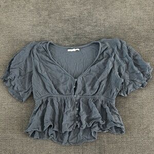 O'Neill Slate Blue Crinkled Peplum Button-Front Top